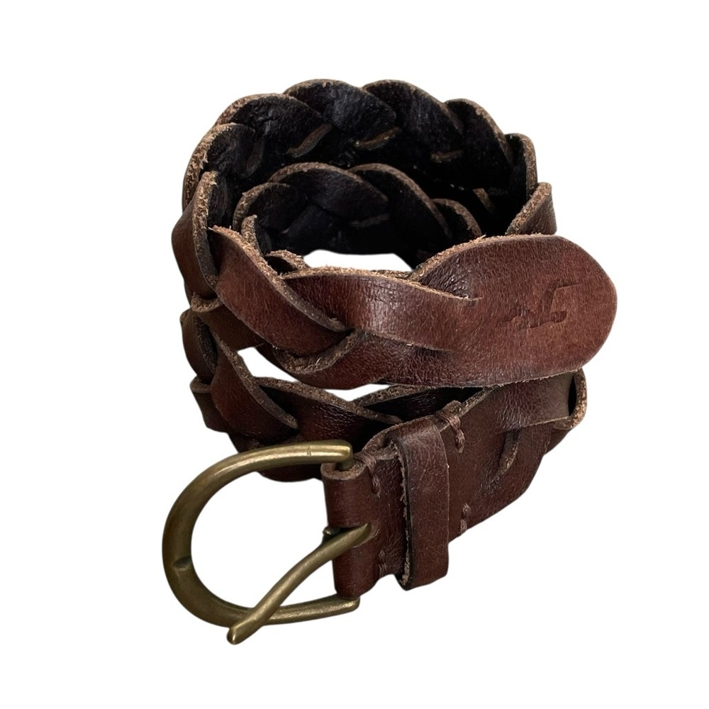 Hollister Vintage Braided Leather Belt Dark Brown M/L